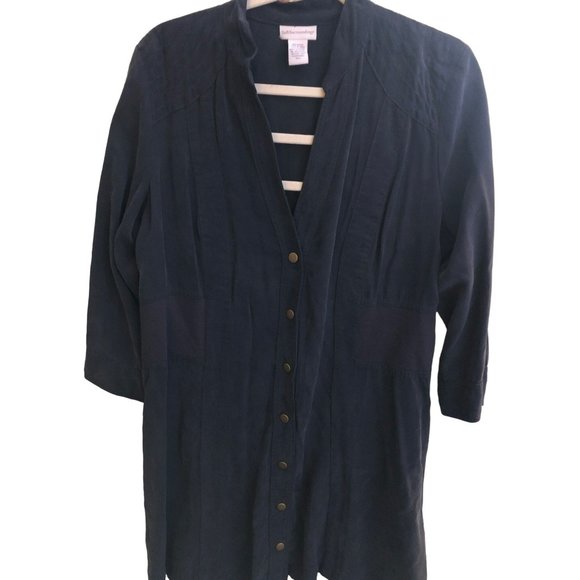 Soft Surroundings Snap Button Shirt Dress w/Ribbed Waist Sz L, LS - Picture 3 of 7